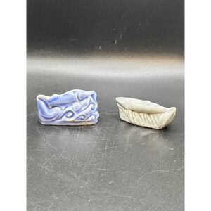 Wade Whimsies Porcelain Figurines Blue Fish Grey Whale England Set of 2 Trinket